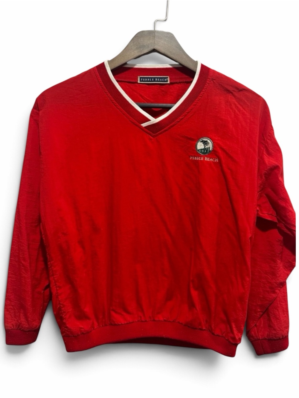Vintage Pebble Beach Golf Windshirt Red V Neck USA Made Small